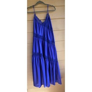 Lady Cameo Vintage Royal Blue Coquette Nighty Full Slip Nightgown sz M